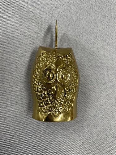 Vintage brass owl bell etched - vintage,